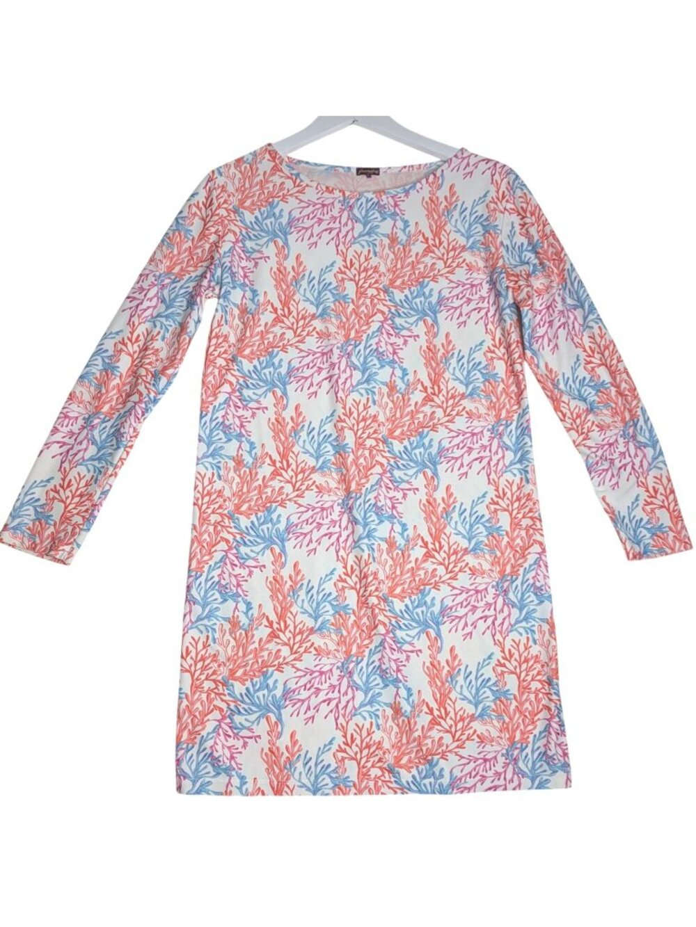 Glamourpuss NYC SPF 50 Sea Coral Print Long Sleeve Shift Dress S